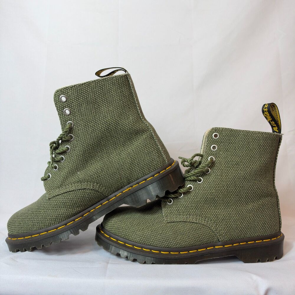 Dr. Martens Pascal 8-Eye Canvas Boots Mens Size 9 in Olive Green - Picture 2 of 7